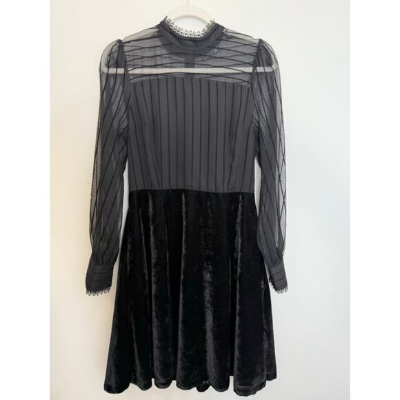 Black Velvet Mesh High Neck Dress | City Girl Goth Evening Vibes - Picture 12 of 13